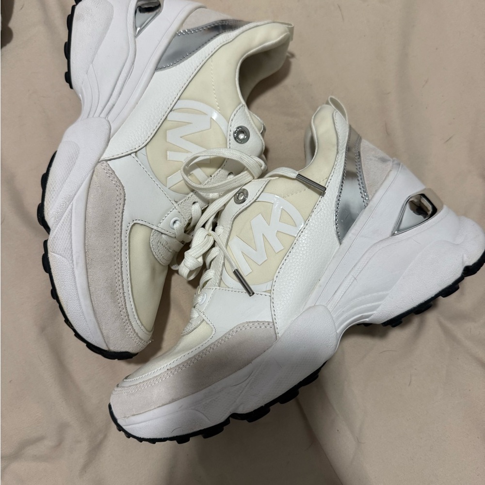 Michael Kors White and Silver Chunky Sneakers